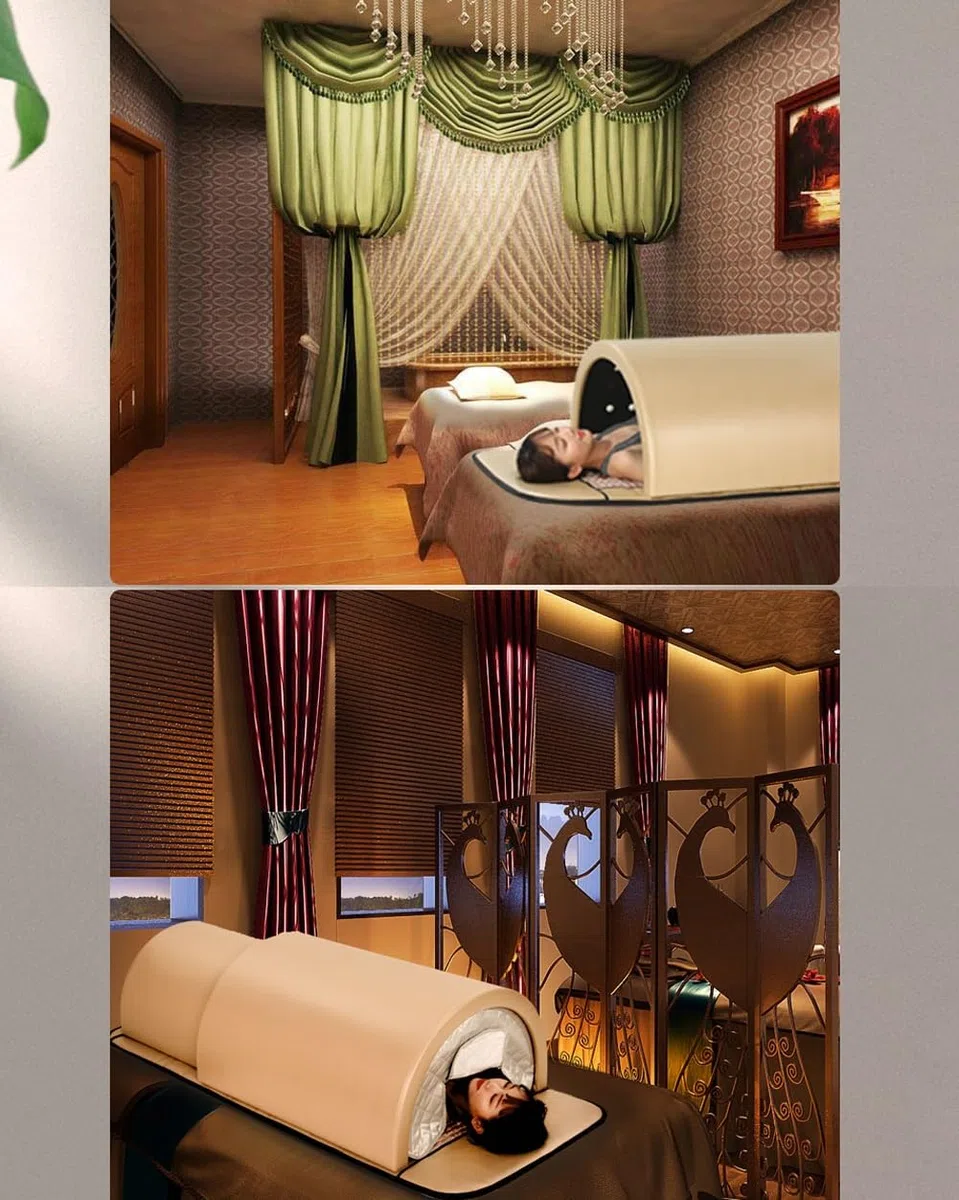 Sauna dôme infrarouge lointain, sauna infrarouge for une personne avec tapis et oreiller chauffants, capsule de sauna professionnelle avec pierres de tourmaline for une relaxation détoxifiante