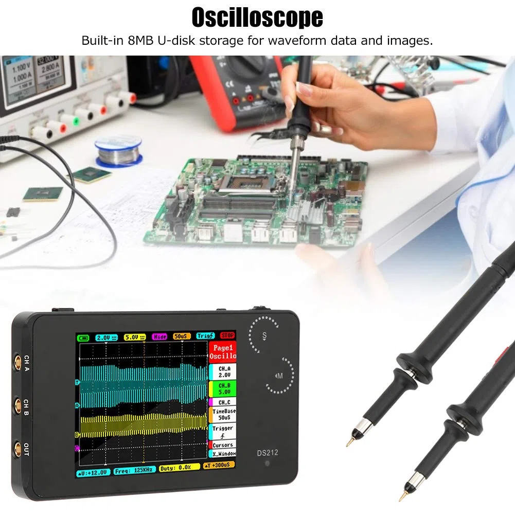 Garosa Oscilloscope DS212 Oscilloscope numérique Portable de Poche Mini oscilloscope 2 canaux avec Interface USB