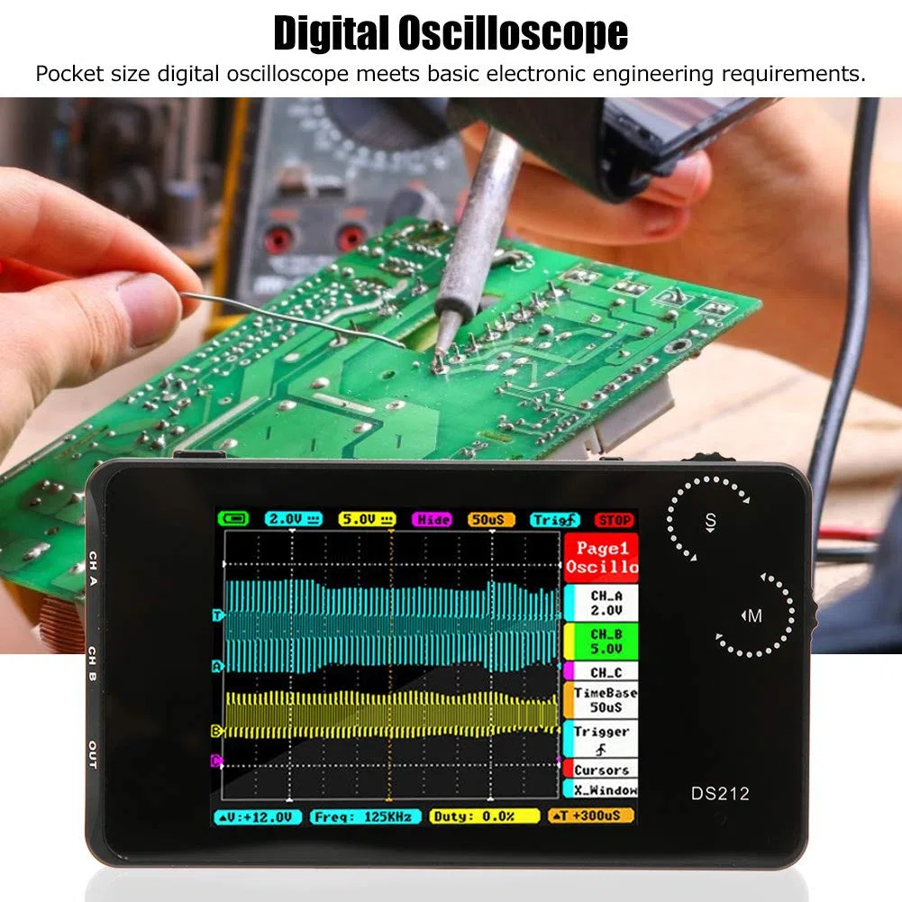 Garosa Oscilloscope DS212 Oscilloscope numérique Portable de Poche Mini oscilloscope 2 canaux avec Interface USB