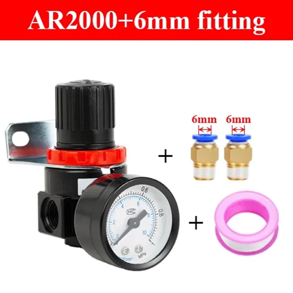 AR2000 1/4 ''contrôle de régulateur de Pression d'air for Les unités de Traitement de régulation de gaz de Pompe de compresseur avec jauge réglable(AR2000 and 6mm)
