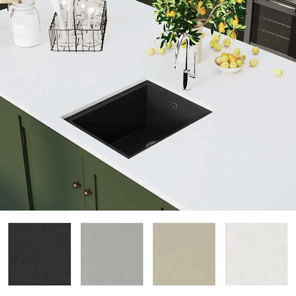 Outils, évier de cuisine avec trop-plein granit noir