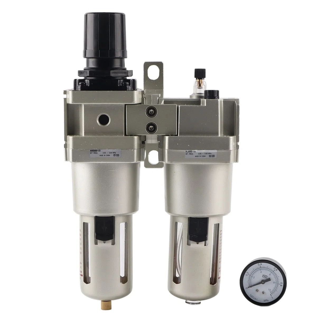 Régulateur de filtre à air comprimé, séparateur d'eau et d' avec manomètre en laiton et vidange manuelle, connexion G 1/4, élément en cuivre de 40 microns, plage de 0,05 à 0,85 (G1)