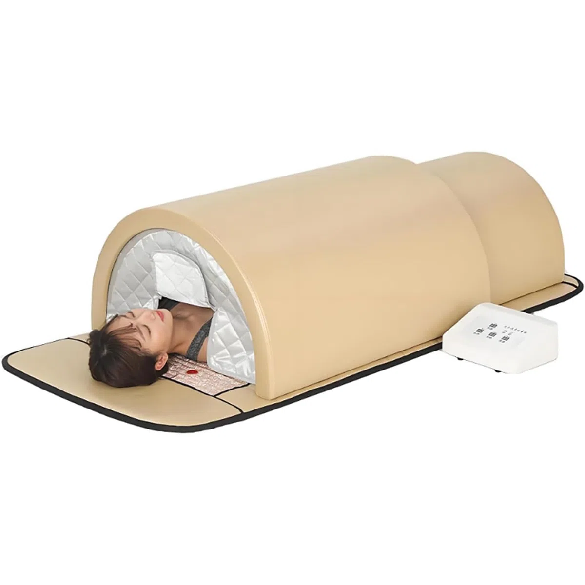 Sauna dôme infrarouge lointain, sauna infrarouge for une personne avec tapis et oreiller chauffants, capsule de sauna professionnelle avec pierres de tourmaline for une relaxation détoxifiante