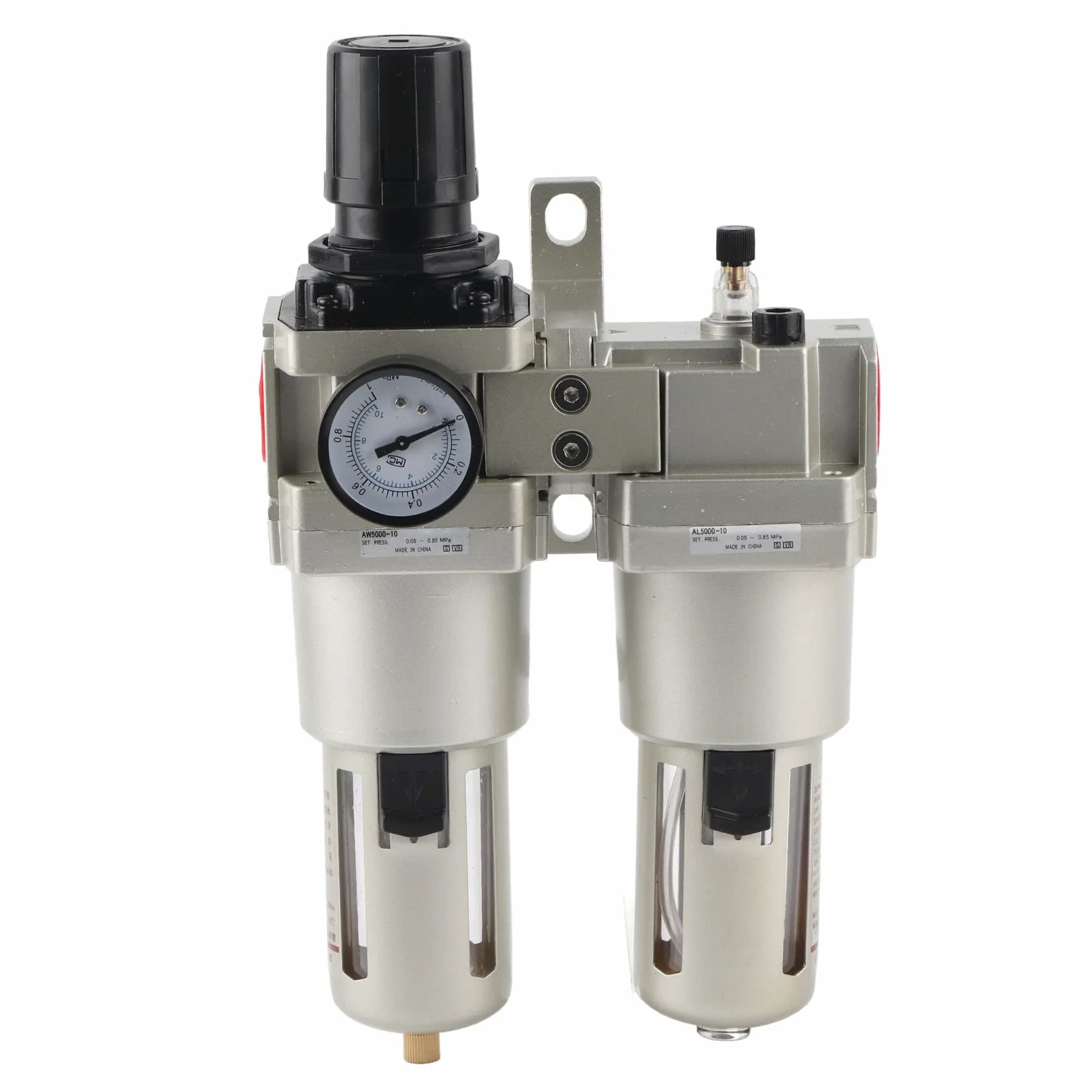 Régulateur de filtre à air comprimé, séparateur d'eau et d' avec manomètre en laiton et vidange manuelle, connexion G 1/4, élément en cuivre de 40 microns, plage de 0,05 à 0,85 (G1)