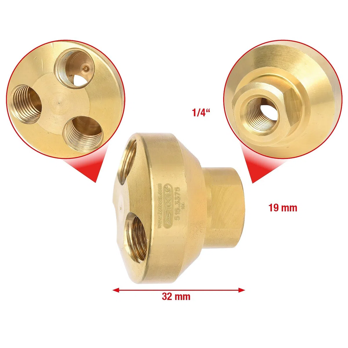 KS TOOLS collecteur d'air comprimé triple en laiton 1/4", 41mm 515.3375