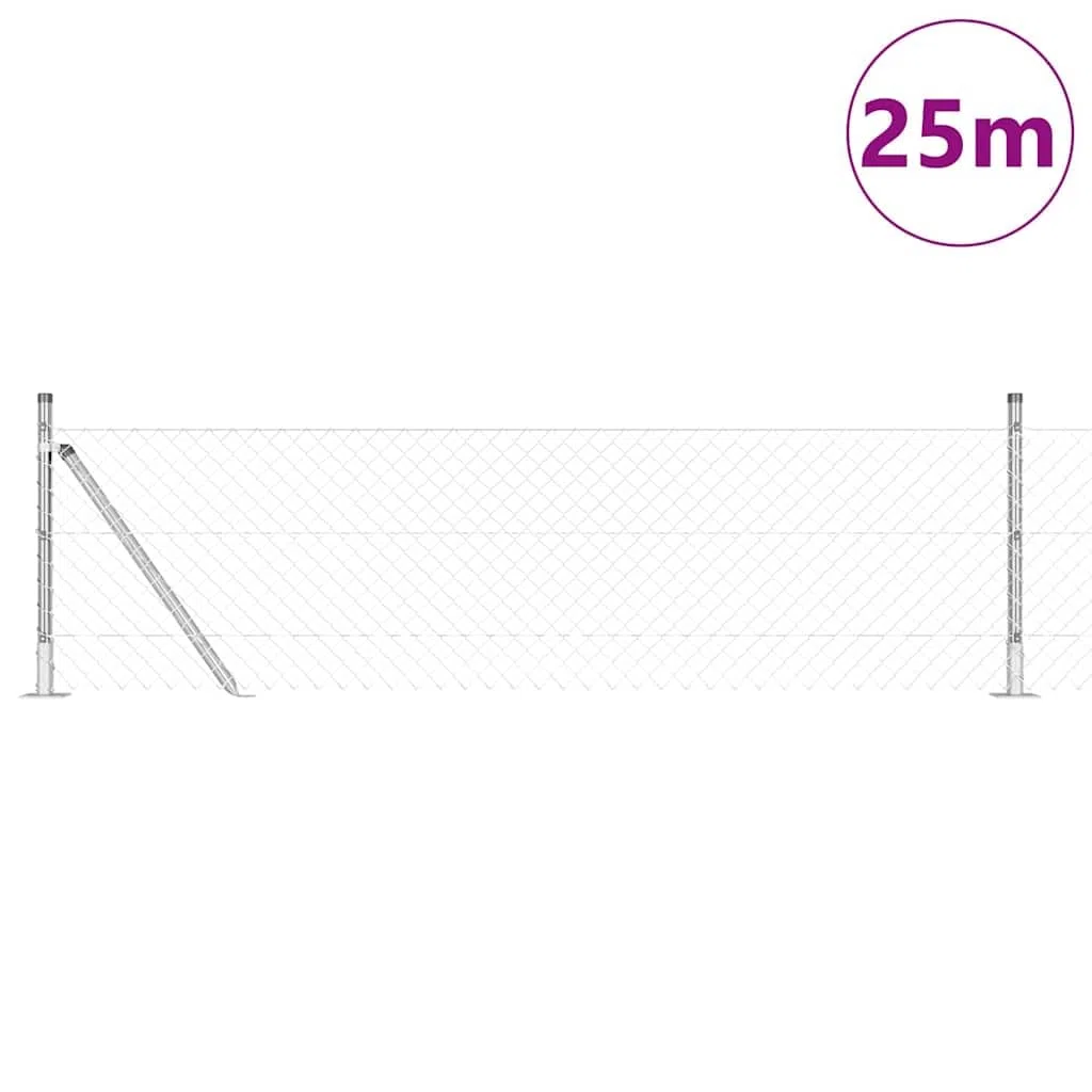 Lot de poteaux de clôture en métal - 25 x 0,6 m - En acier argenté - 40 x 40 mm - Pour jardin et terrasse - Avec surface revêtue par pulvérisation et montage facile