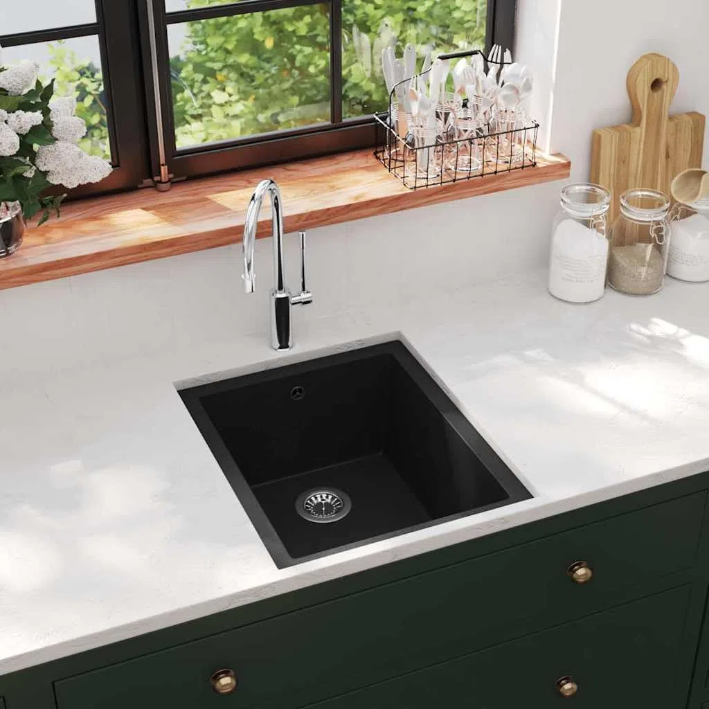 Outils, évier de cuisine avec trop-plein granit noir