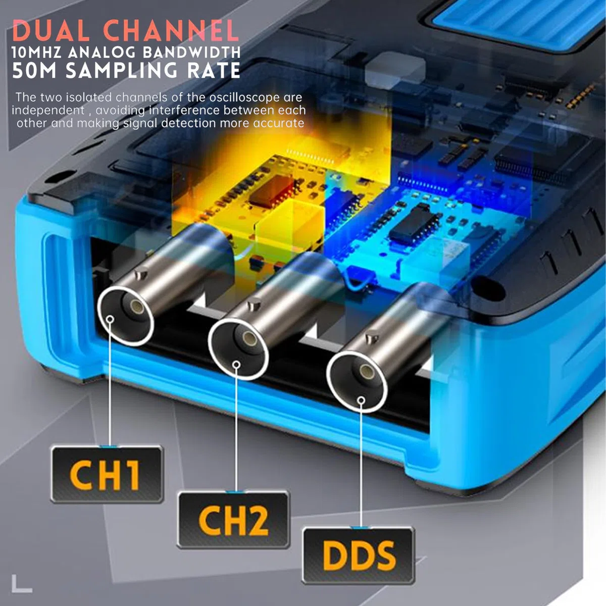 Oscilloscope Portatif 3 en 1 à Double Canal, Multimètre Générateur de, écran LCD HD de 2.8 Pouces
