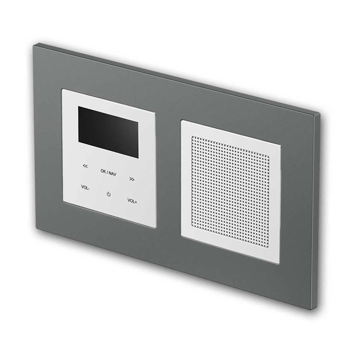 Radio encastrée LOGIQ avec Haut-Parleur 2W RMS, Dab+, FM et Bluetooth, écran OLED, Alarme et Sleep Timer, livrée avec Cadre 2 Voies Flat, Anthracite