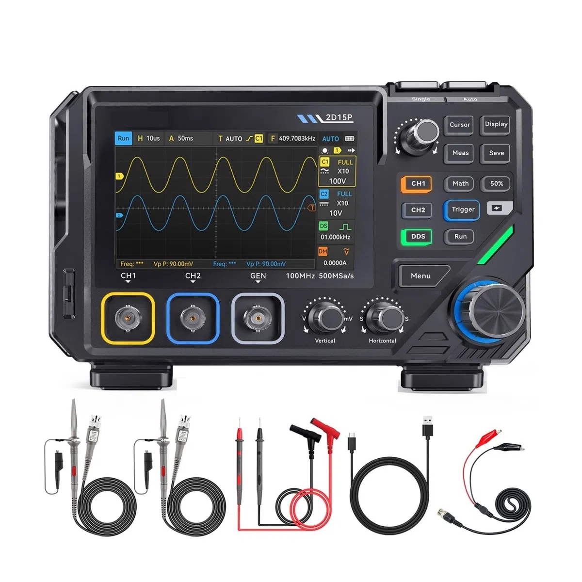 Multimètre numérique 3 en 1 2D15P, oscilloscope, générateur de signaux, 100 MHz, 20 000 points, sélection automatique de la gamme, tension/courant