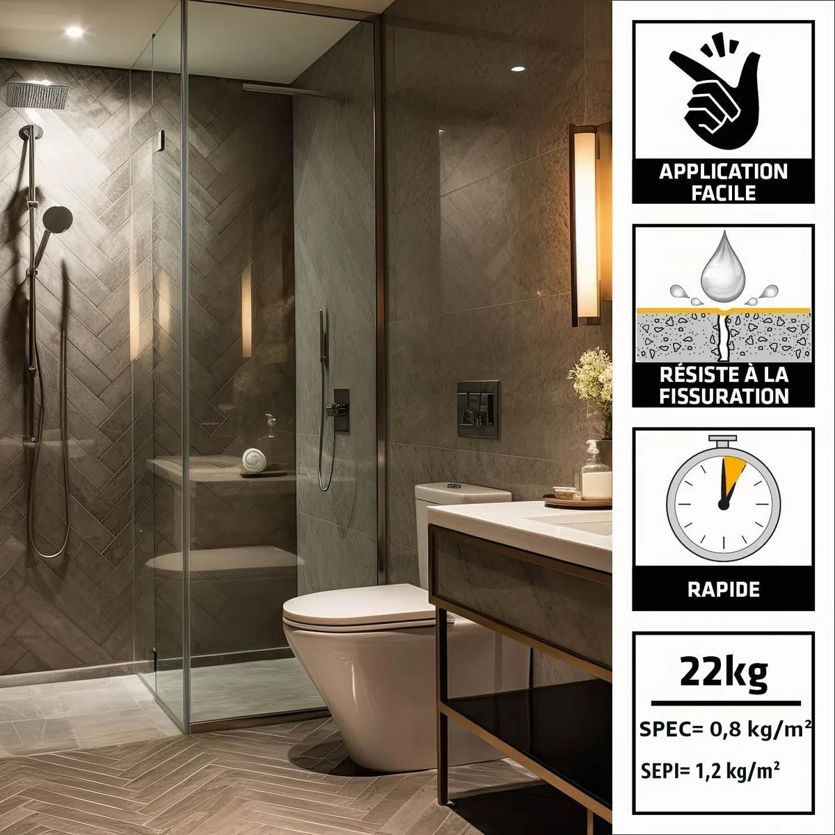 CEGECOL SIKA - Système de Protection à l’Eau sous Carrelage (SEPI) et d’Étanchéité de Plancher Intermédiaire (SEPI) - CEGELASTIC WP Gris - Idéal douche à l'italienne - Seau de 22 kg