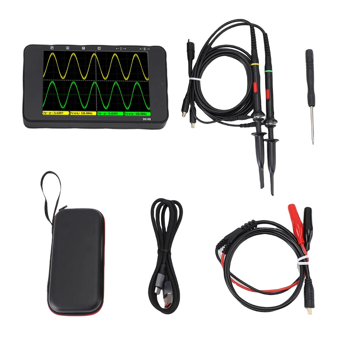 Marhynchus Oscilloscope Numérique Portable Portable 50 MHz Bande Passante/S 128kpts Profondeur avec écran IPS de 3,5 Pouces pour les Tests électriques et L'éducation