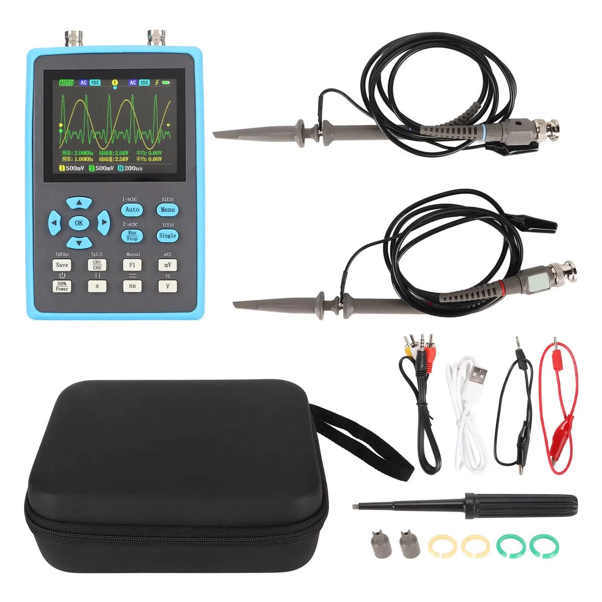 Oscilloscope Numérique avec Bande Passante 2 Canaux 120 MHz, Oscilloscope Numérique Portable, écran LCD rétroéclairé 2,8, 3 Modes, YT, XY, Roll, FFT