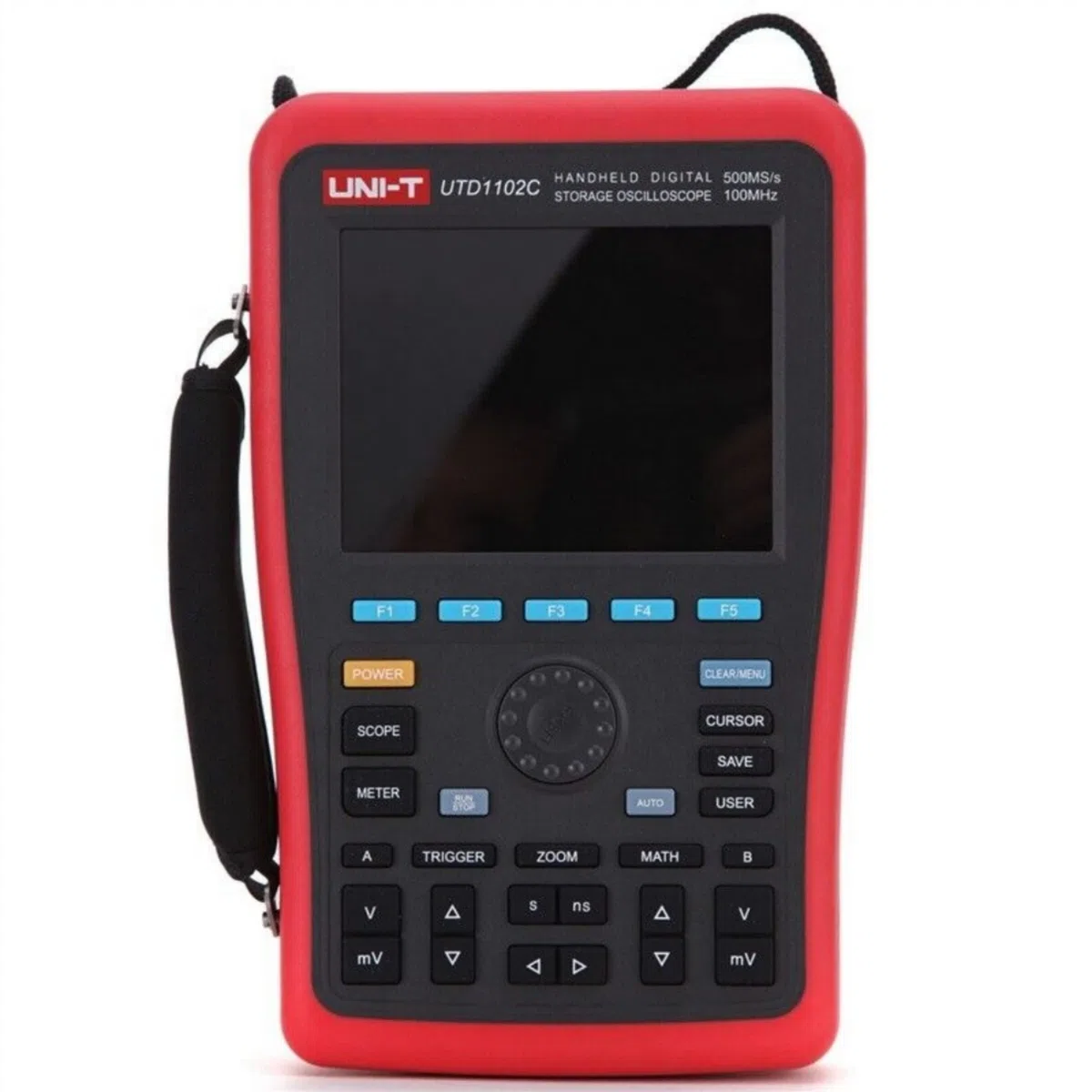 UNI-T UTD1102C Oscilloscope numérique portatif avec 2 canaux 100 MHz 500 Msa/s, mesure de tension courant résistance, 5 affichages, écran LCD TFL 5,7", 2 en 1 : multimètre et oscilloscope
