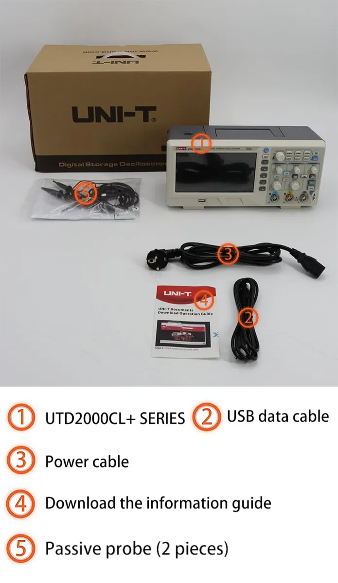 Oscilloscope numérique UTD2102CL à 2 canaux, 100 MHz, 500 MSa/s, 5000 wfms/s