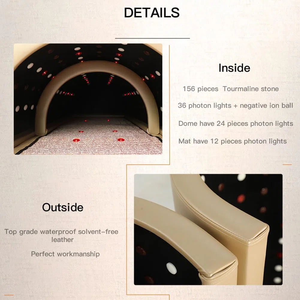 Sauna dôme infrarouge lointain, sauna infrarouge for une personne avec tapis et oreiller chauffants, capsule de sauna professionnelle avec pierres de tourmaline for une relaxation détoxifiante