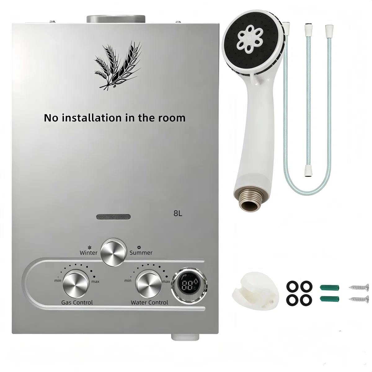Générique 8L Chauffe-Eau à Gaz,8 L/Min,Instantané Chauffe Bain à Gaz Propane ou Butane,16KW Chaudière Instantanée à GPL avec Mode Hiver et Mode été pour Maison Camping Caravane