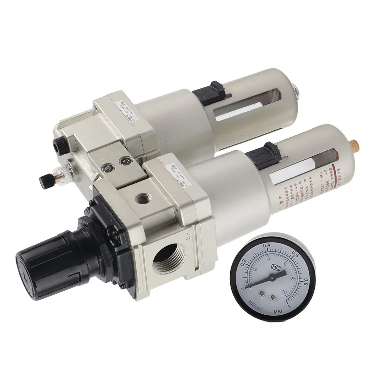 Régulateur de filtre à air comprimé, séparateur d'eau et d' avec manomètre en laiton et vidange manuelle, connexion G 1/4, élément en cuivre de 40 microns, plage de 0,05 à 0,85 (G1)