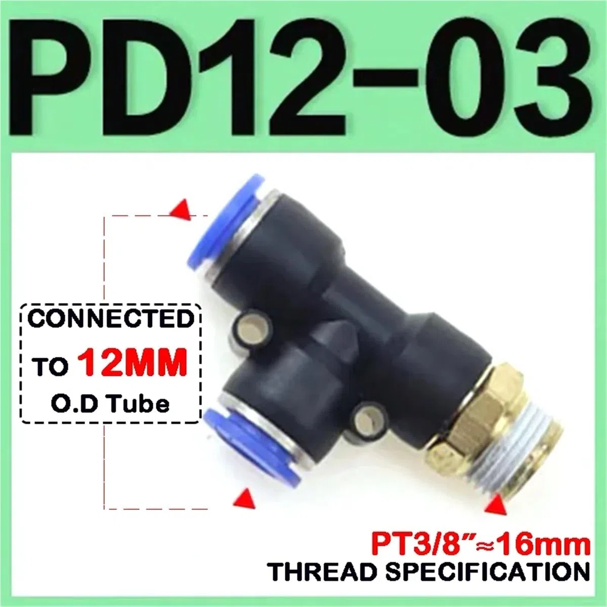 10PCS PD Tee Air Pneumatic Fittings Quick Connector 4mm 6mm 8mm 10mm 12mm to Male Thread M5 1/8" 1/4" 3/8" 1/2"(PD12-03) Fittings