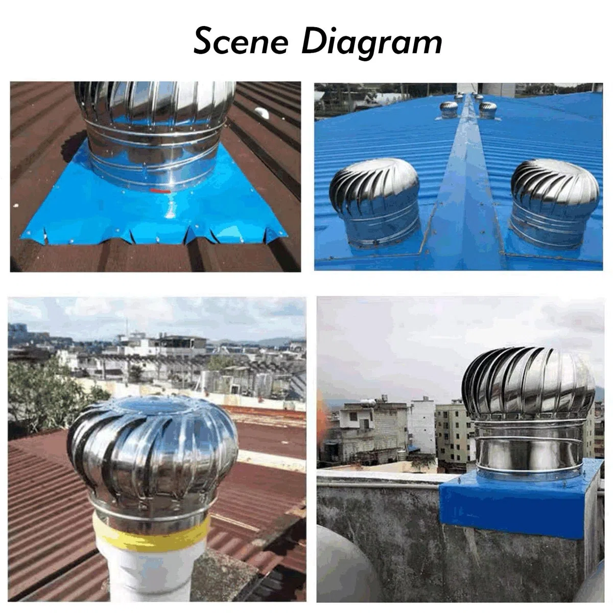 Aérations de turbine avec 4 pieds de montage, ventilateur de turbine de toit rotatif, capot d'usine non alimenté en acier inoxydable, pour une meilleure circulation de l'air