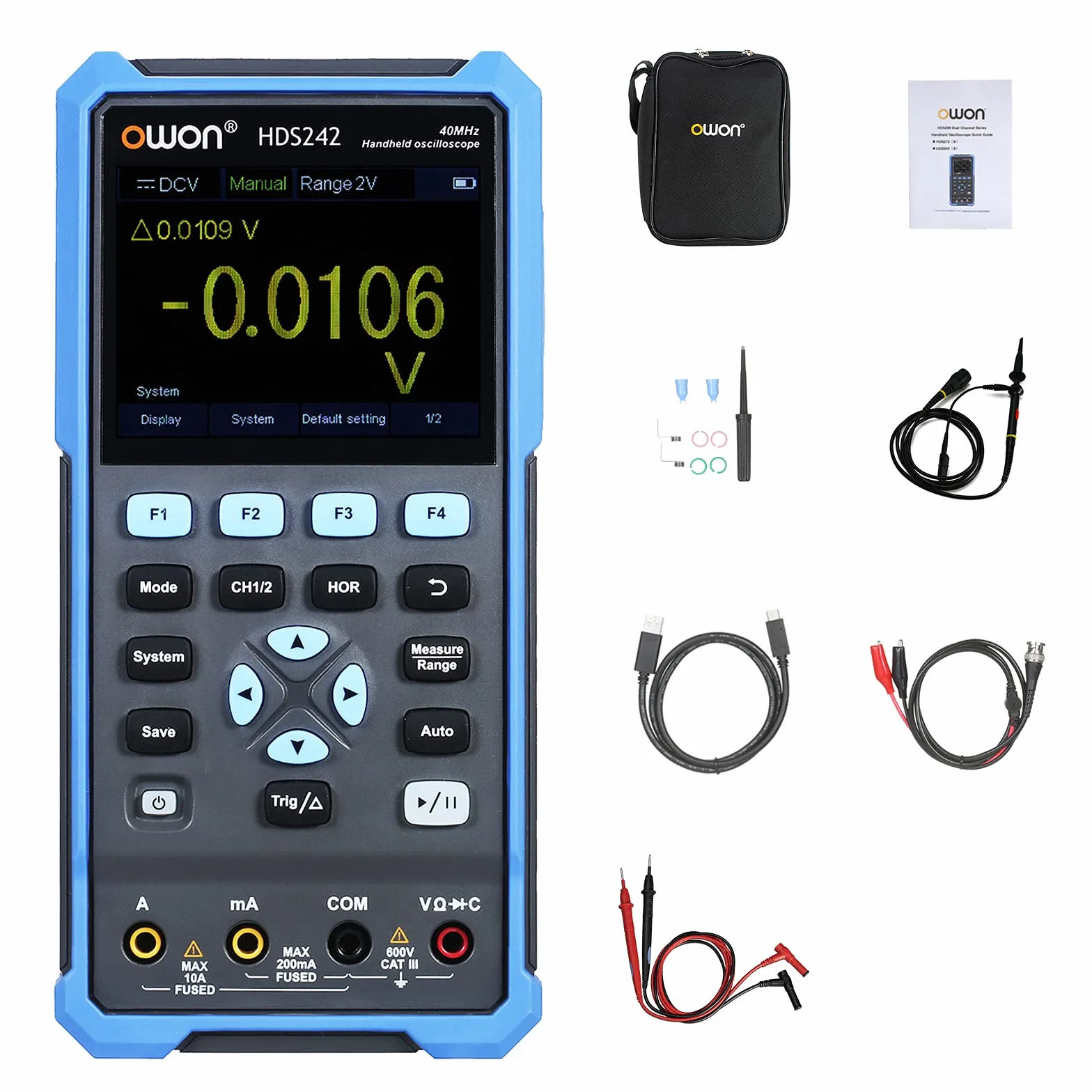 OWON HDS242 Portable Numérique Oscilloscope Multimètre 2CH USB TypeC 40 MHz 3,5 / LCD Test Mètre