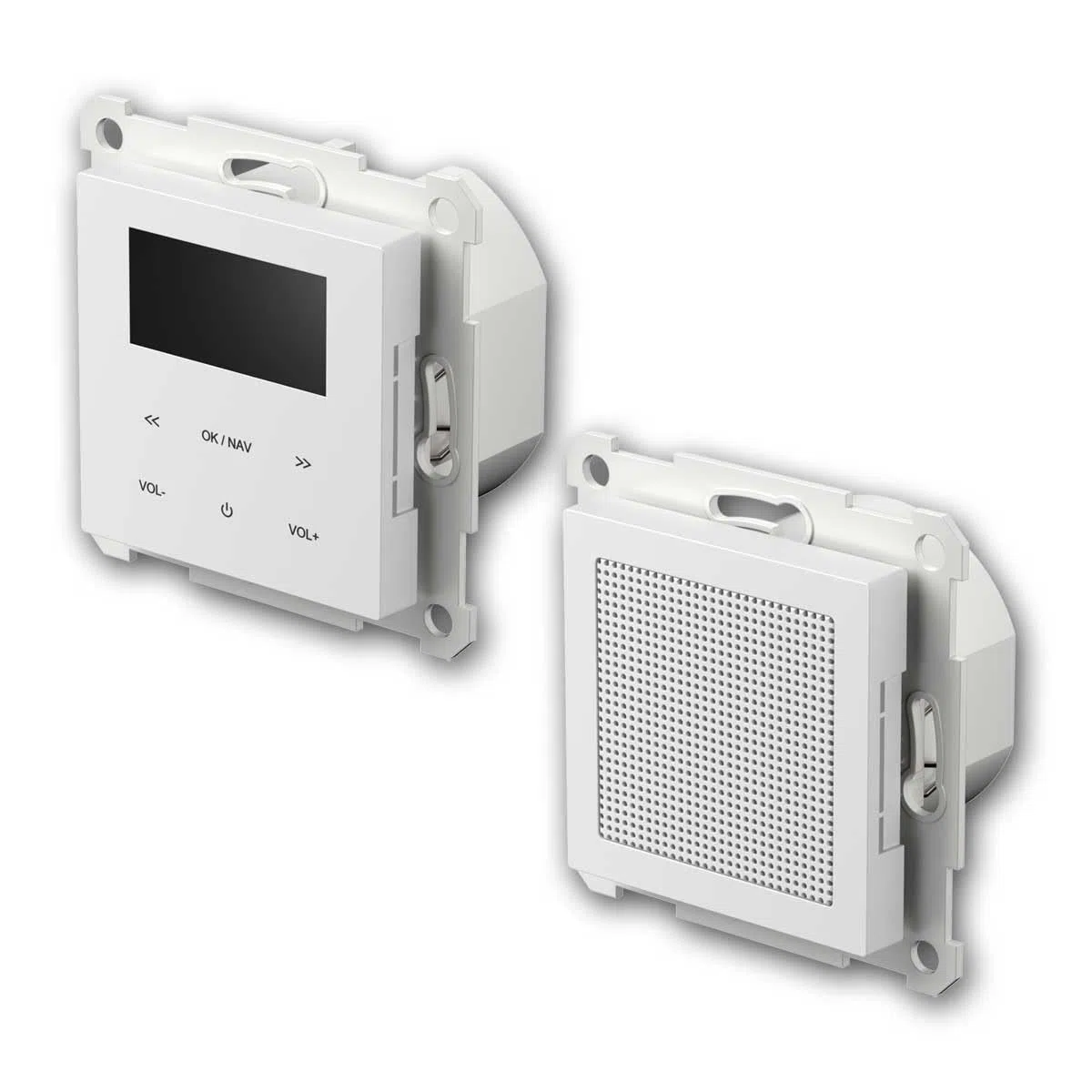 Radio encastrée LOGIQ avec Haut-Parleur 2W RMS, Dab+, FM et Bluetooth, écran OLED, Alarme et minuterie de Mise en Veille, Extensible avec 2ème Haut-Parleur, Blanc