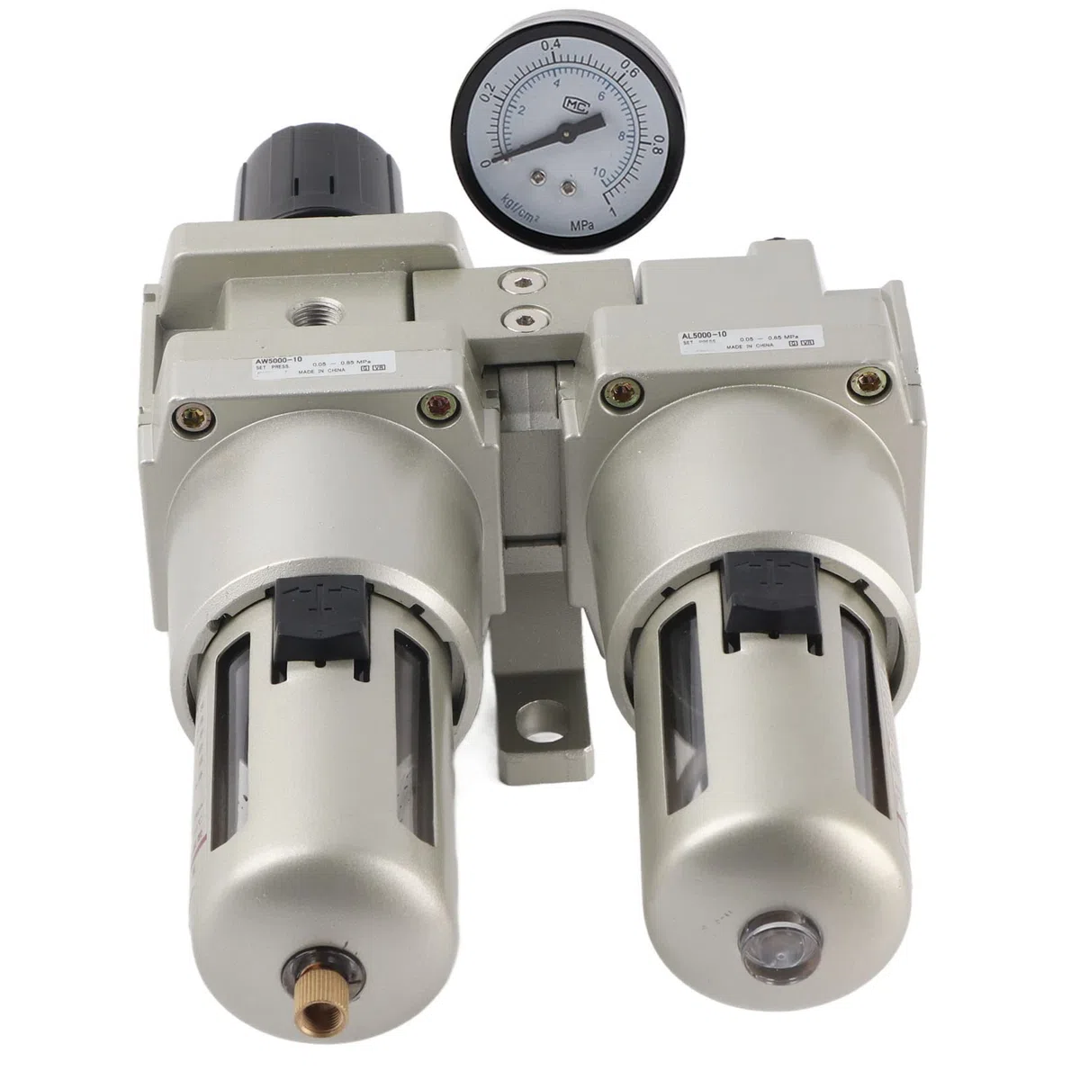 Régulateur de filtre à air comprimé, séparateur d'eau et d' avec manomètre en laiton et vidange manuelle, connexion G 1/4, élément en cuivre de 40 microns, plage de 0,05 à 0,85 (G1)