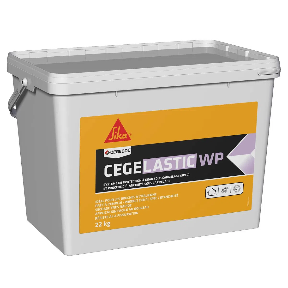 CEGECOL SIKA - Système de Protection à l’Eau sous Carrelage (SEPI) et d’Étanchéité de Plancher Intermédiaire (SEPI) - CEGELASTIC WP Gris - Idéal douche à l'italienne - Seau de 22 kg