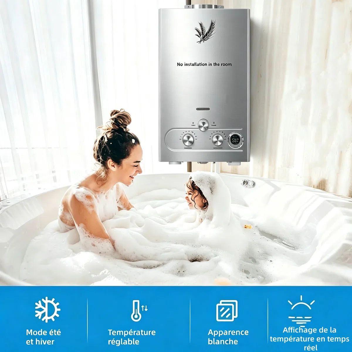 Générique 8L Chauffe-Eau à Gaz,8 L/Min,Instantané Chauffe Bain à Gaz Propane ou Butane,16KW Chaudière Instantanée à GPL avec Mode Hiver et Mode été pour Maison Camping Caravane